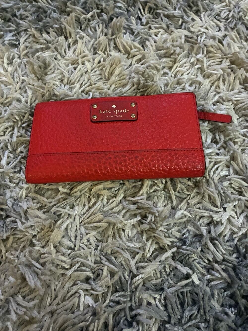 Kate Spade Bay Street Stacy Red Pebbled Leather Wallet Credit Card Folding